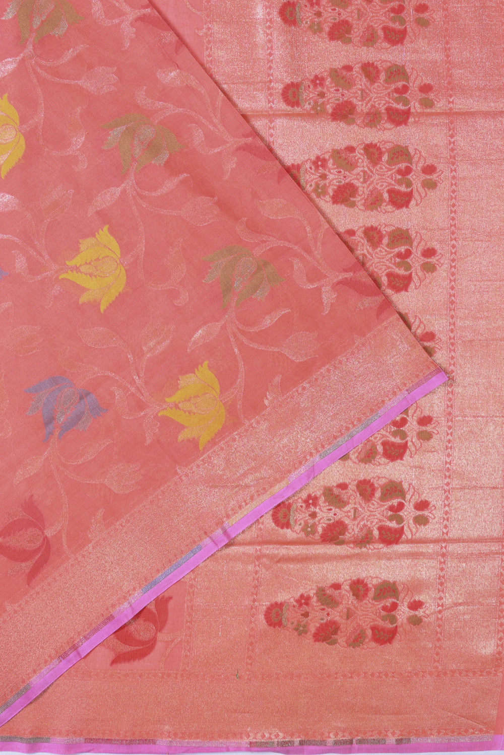 Banarasi Cotton Jaal Peach Saree