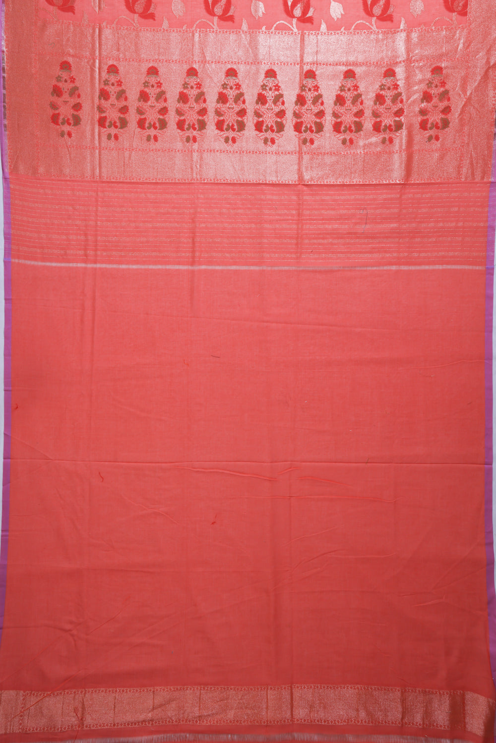 Banarasi Cotton Jaal Peach Saree