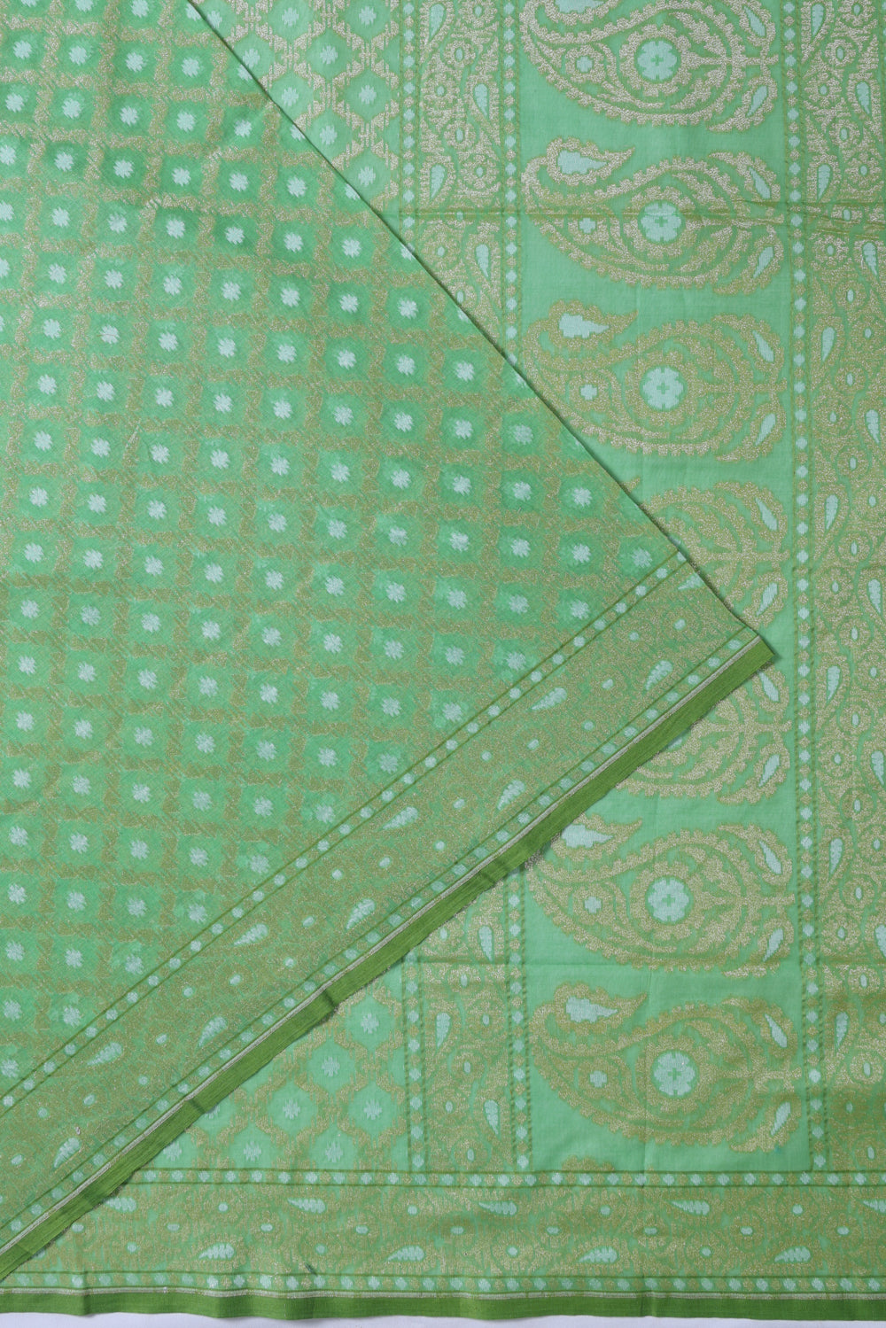 Banarasi Cotton Criss Cross Checks And Butta Sea Green Saree