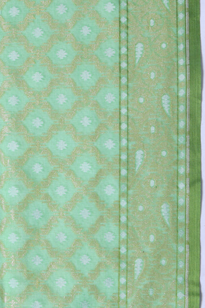 Banarasi Cotton Criss Cross Checks And Butta Sea Green Saree