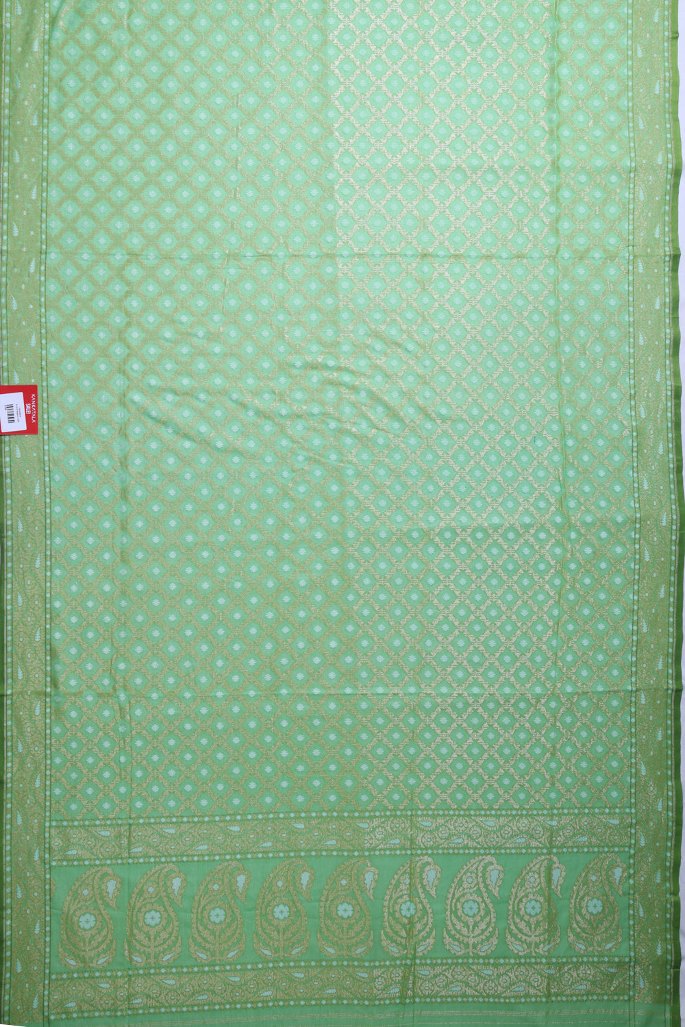 Banarasi Cotton Criss Cross Checks And Butta Sea Green Saree