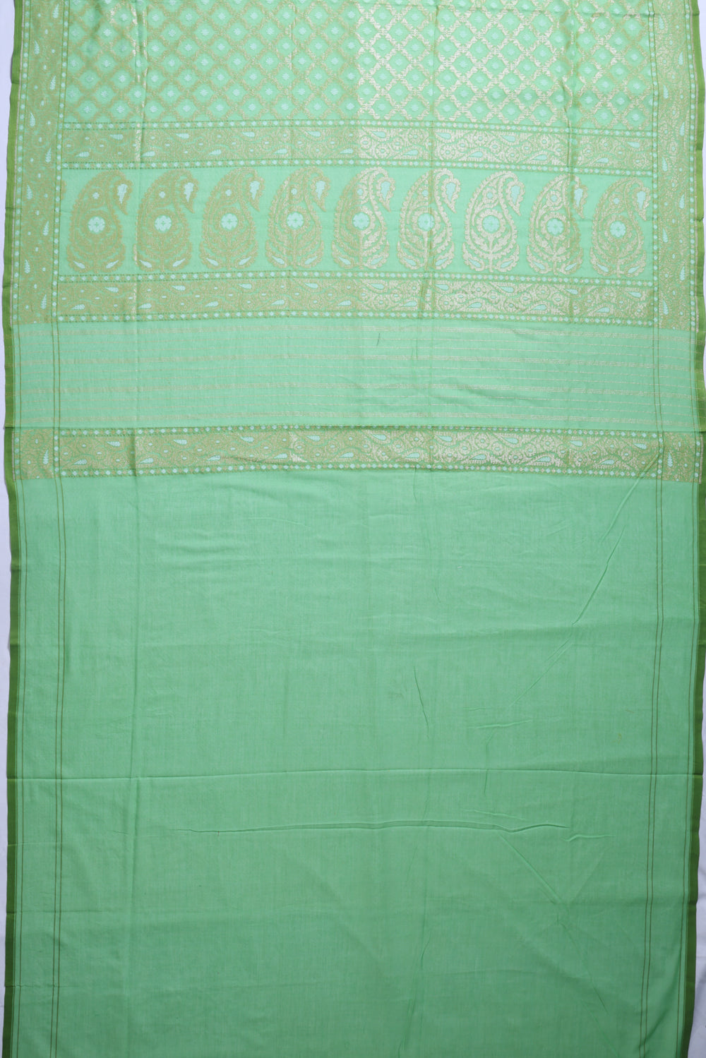 Banarasi Cotton Criss Cross Checks And Butta Sea Green Saree