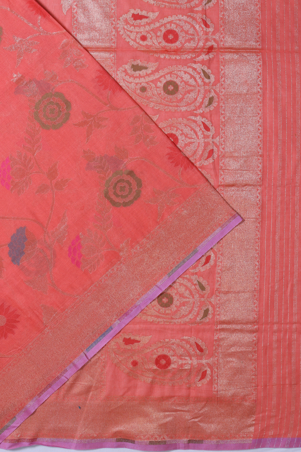 Banarasi Cotton Jaal Peach Saree