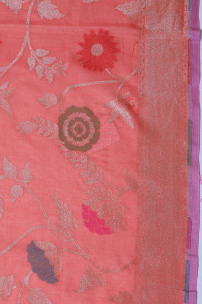 Banarasi Cotton Jaal Peach Saree