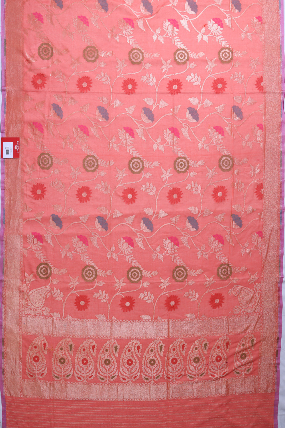 Banarasi Cotton Jaal Peach Saree