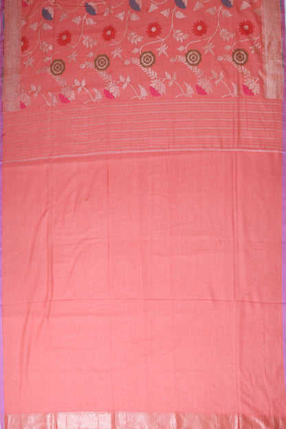 Banarasi Cotton Jaal Peach Saree