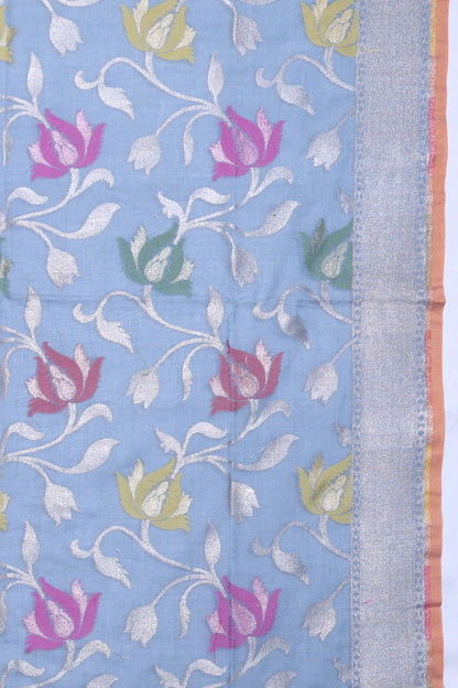 Banarasi Cotton Jaal Pastel Blue Saree