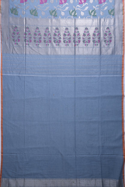 Banarasi Cotton Jaal Pastel Blue Saree