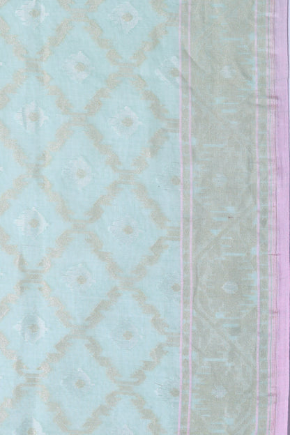 Banarasi Cotton Criss Cross Checks And Butta Blue Saree