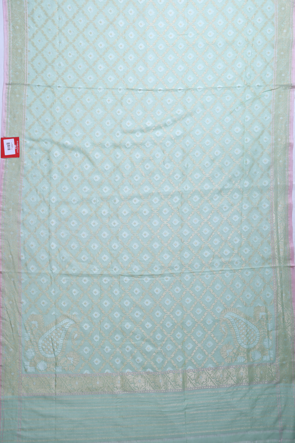 Banarasi Cotton Criss Cross Checks And Butta Blue Saree