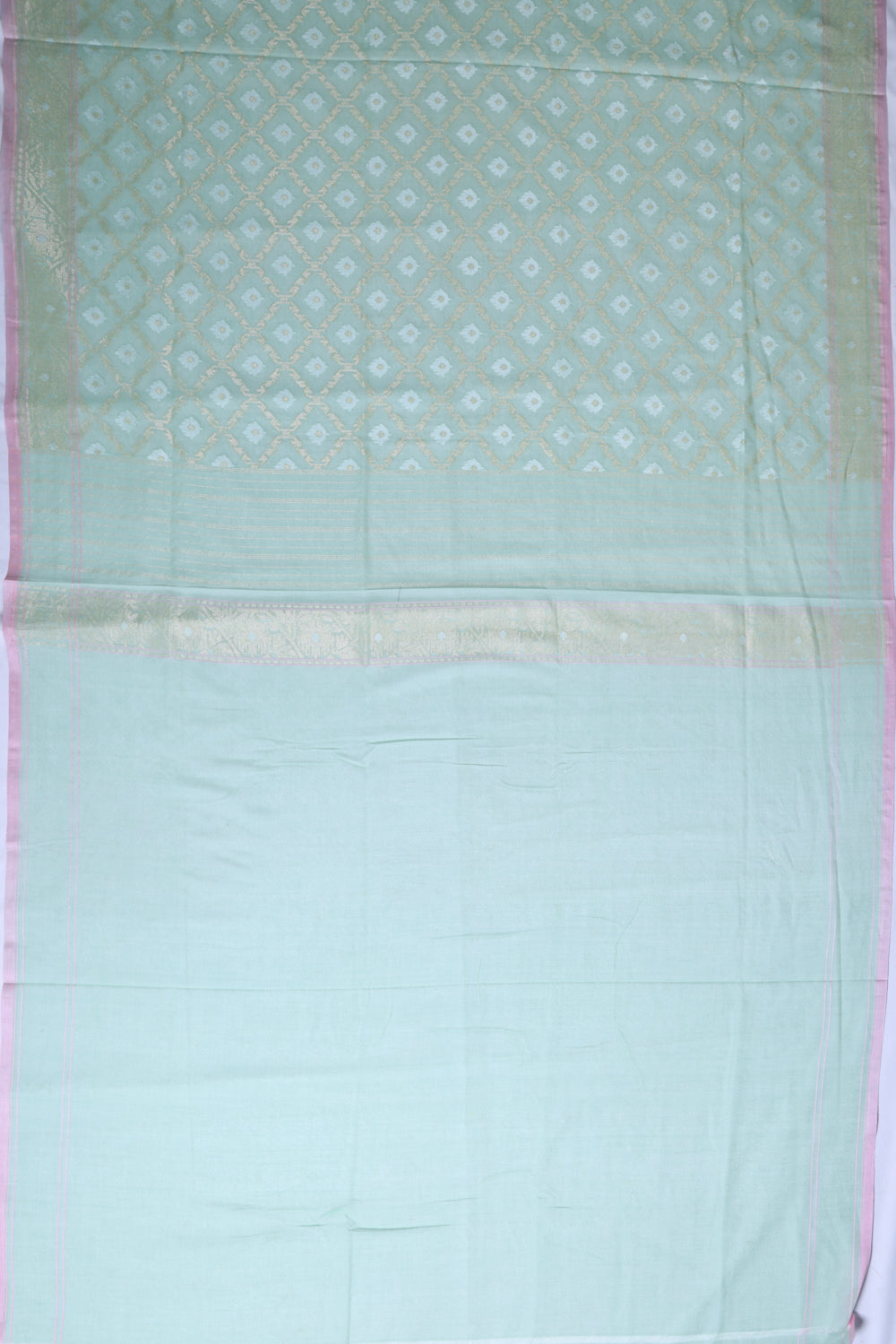 Banarasi Cotton Criss Cross Checks And Butta Blue Saree