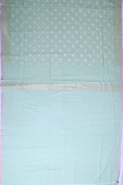 Banarasi Cotton Criss Cross Checks And Butta Blue Saree