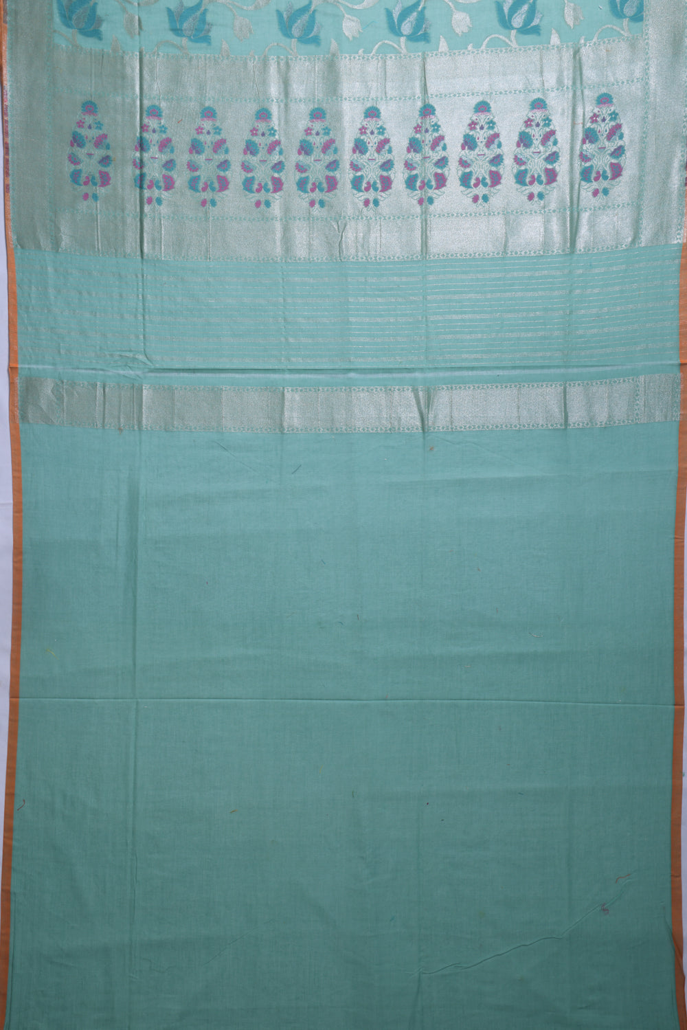 Banarasi Cotton Jaal Sea Green Saree