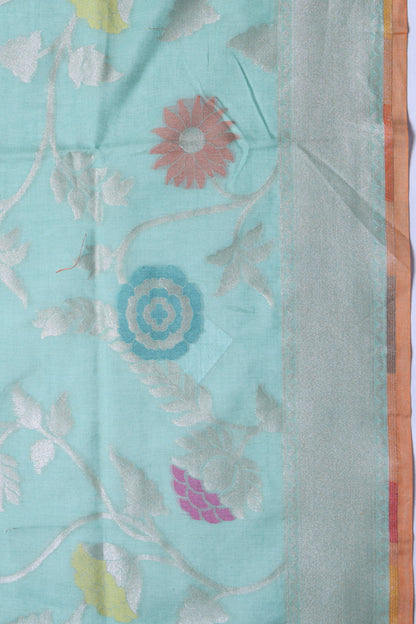 Banarasi Cotton Jaal Blue Saree