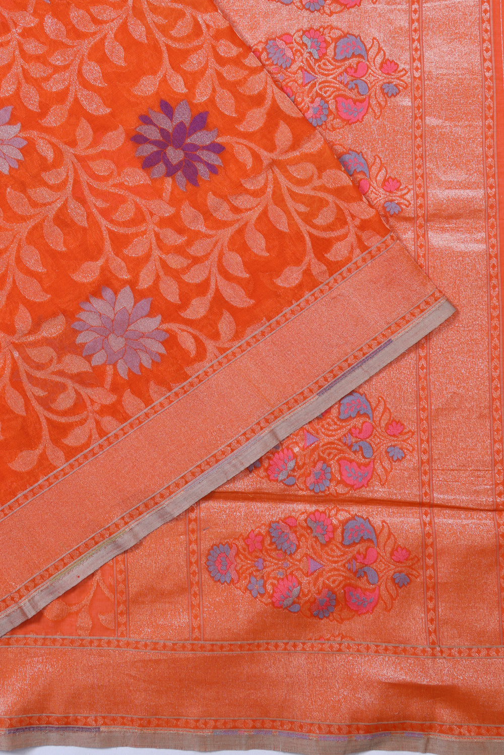 Banarasi Cotton Jaal Orange Saree