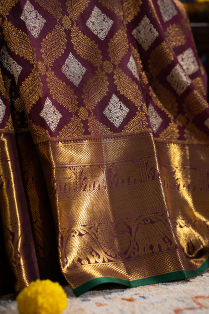 Kanchipuram Silk Brocade Burgundy Saree