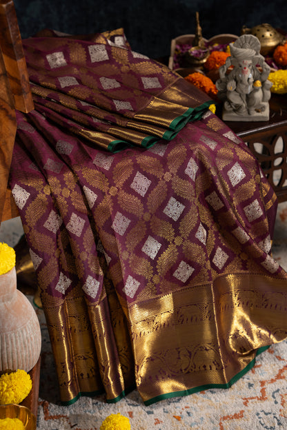 Kanchipuram Silk Brocade Burgundy Saree