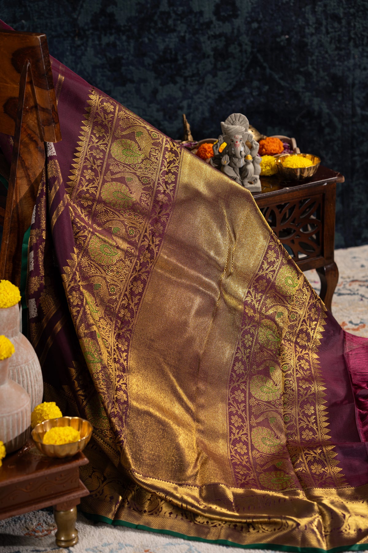 Kanchipuram Silk Brocade Burgundy Saree