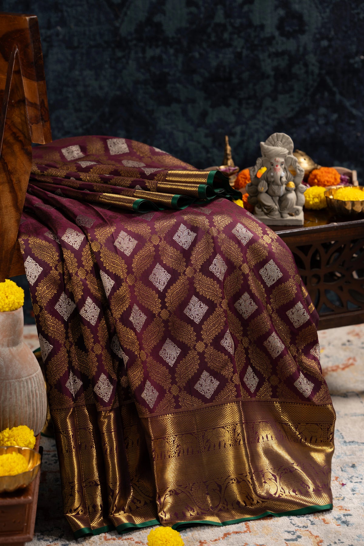 Kanchipuram Silk Brocade Burgundy Saree
