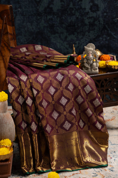 Kanchipuram Silk Brocade Burgundy Saree