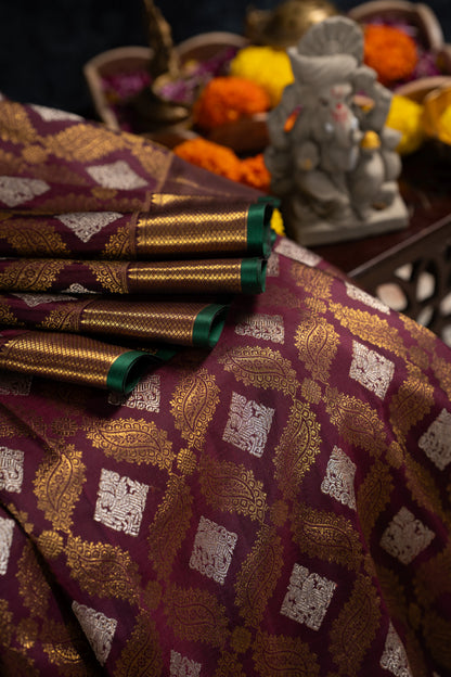 Kanchipuram Silk Brocade Burgundy Saree