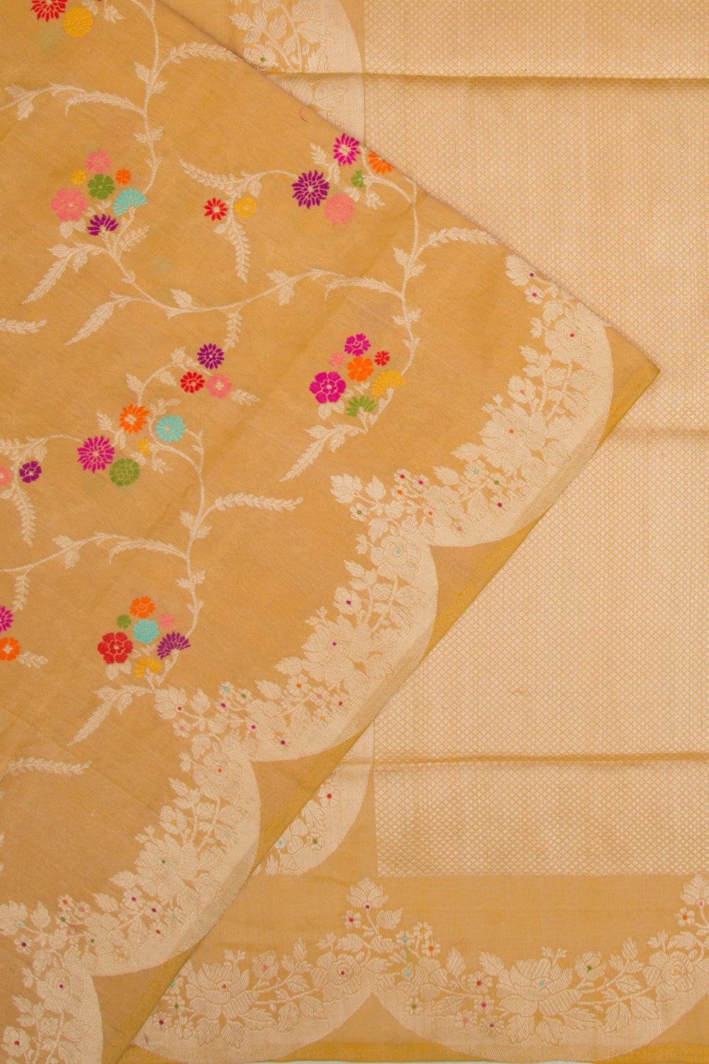 Banarasi Silk Tissue Kadwa Jaal Yellow Saree 112303051368