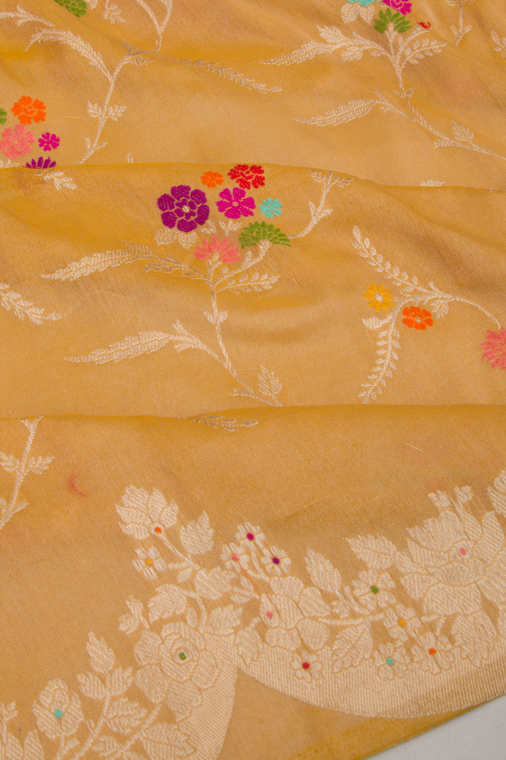 Banarasi Silk Tissue Kadwa Jaal Yellow Saree 112303051368