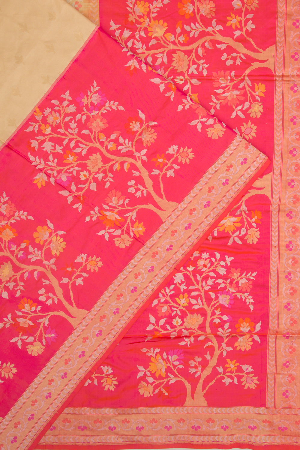 Banarasi Silk Butta Cream Saree 112303051371