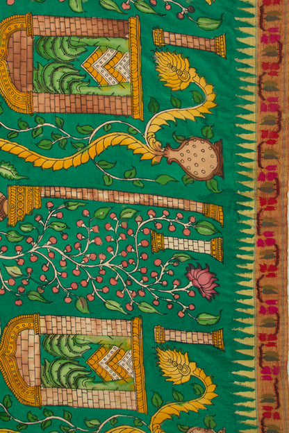 Paithani Silk Handpainted Kalamkari Green Saree