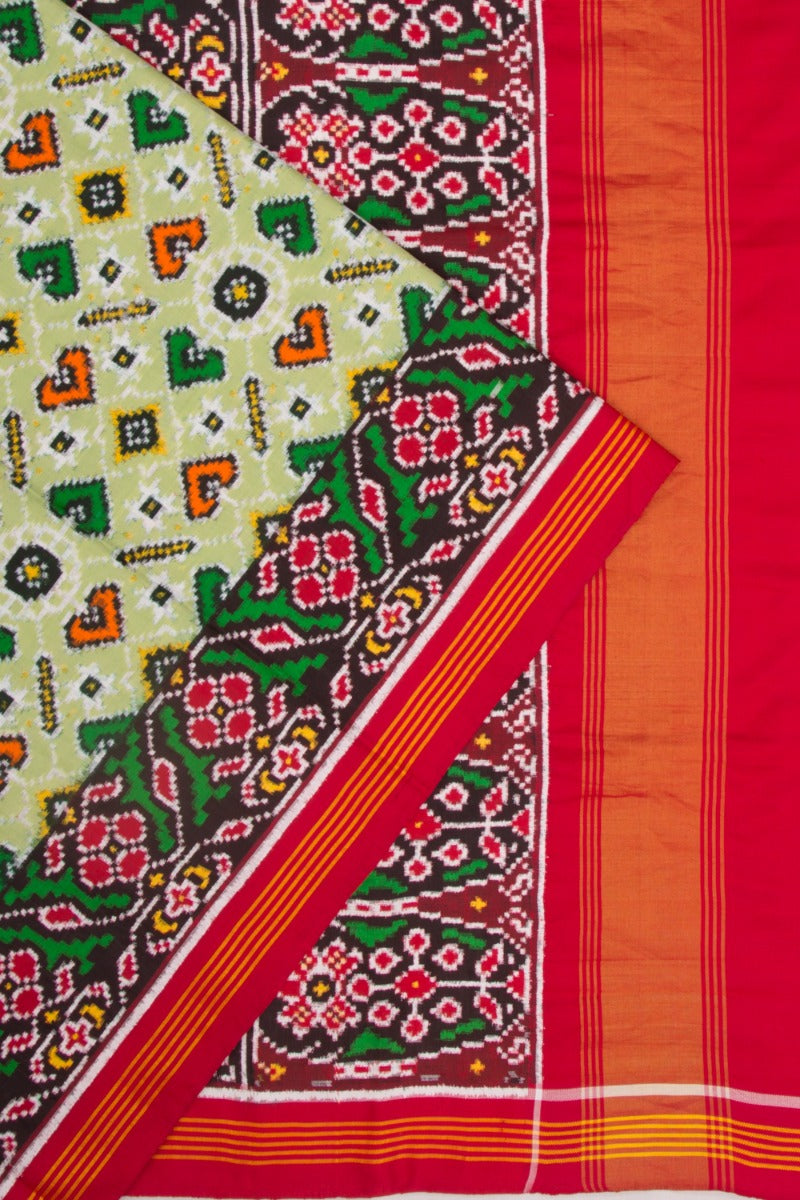 Patan Patola Silk Ikat Navratna Bhat Pastel Green Saree