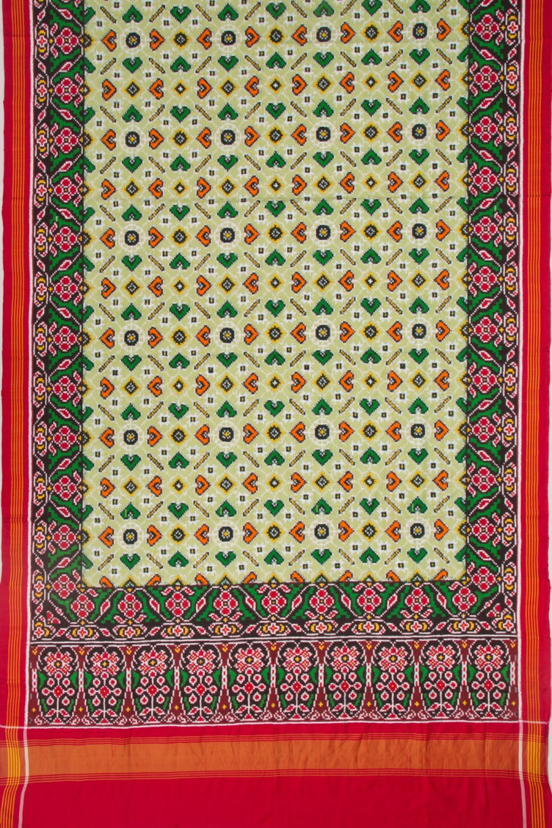 Patan Patola Silk Ikat Navratna Bhat Pastel Green Saree