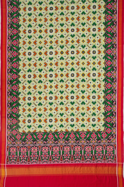 Patan Patola Silk Ikat Navratna Bhat Pastel Green Saree