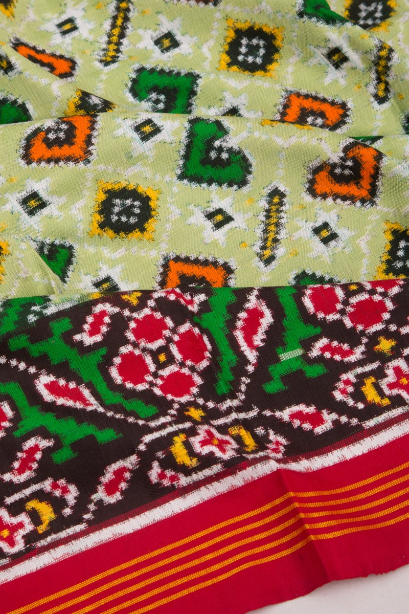 Patan Patola Silk Ikat Navratna Bhat Pastel Green Saree