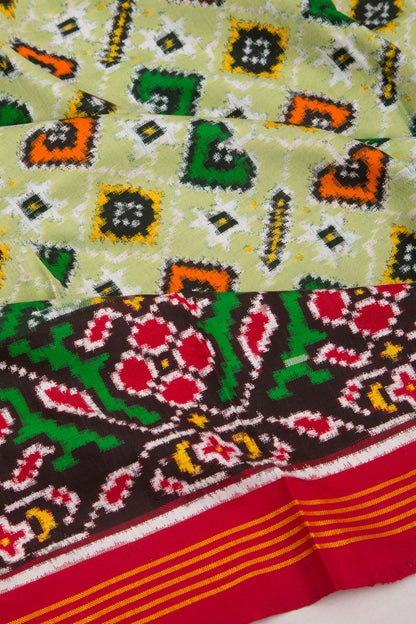 Patan Patola Silk Ikat Navratna Bhat Pastel Green Saree