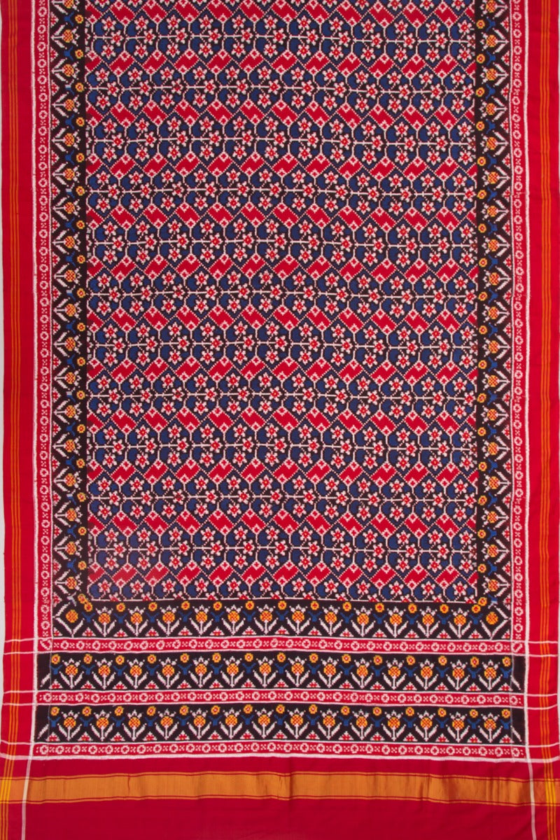 Patan Patola Silk Ikat Red And Blue Saree