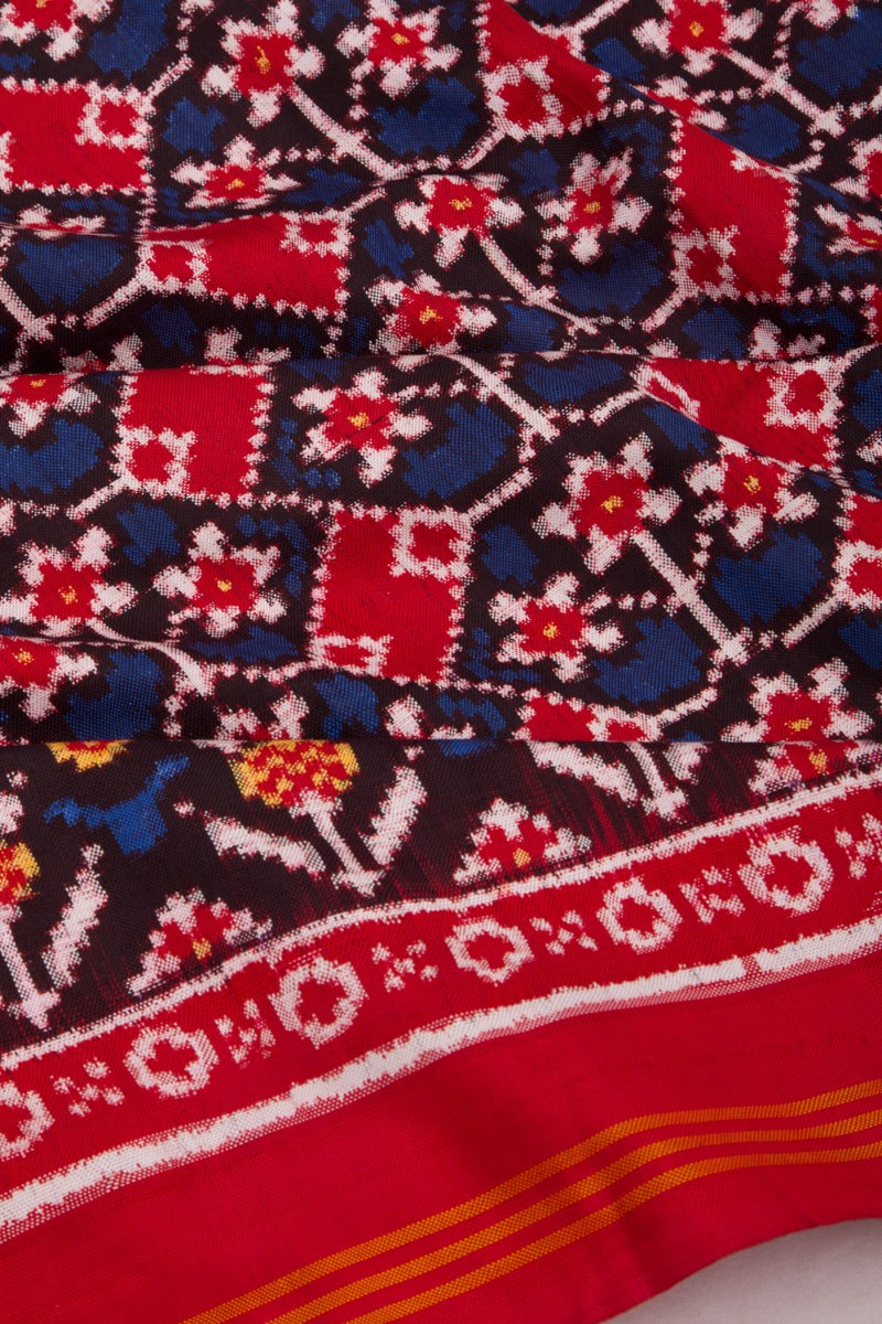 Patan Patola Silk Ikat Red And Blue Saree