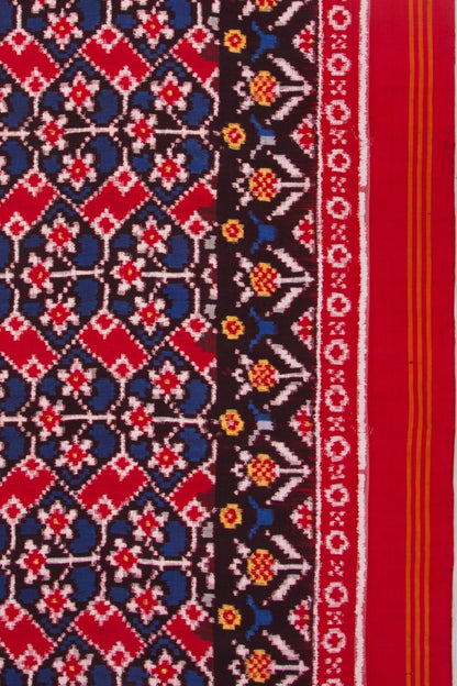 Patan Patola Silk Ikat Red And Blue Saree