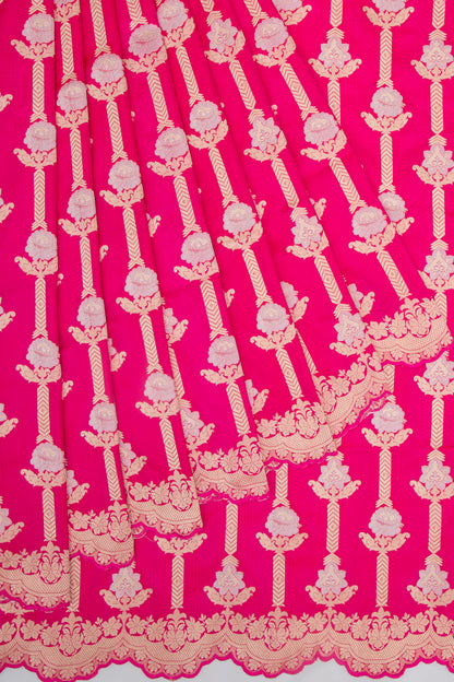 Banarasi Silk Brocade Pink Saree With Scallop Border