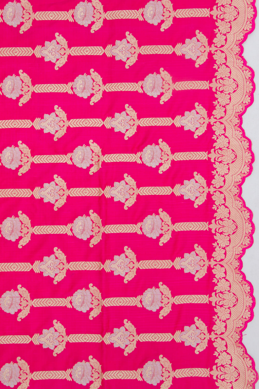 Banarasi Silk Brocade Pink Saree With Scallop Border