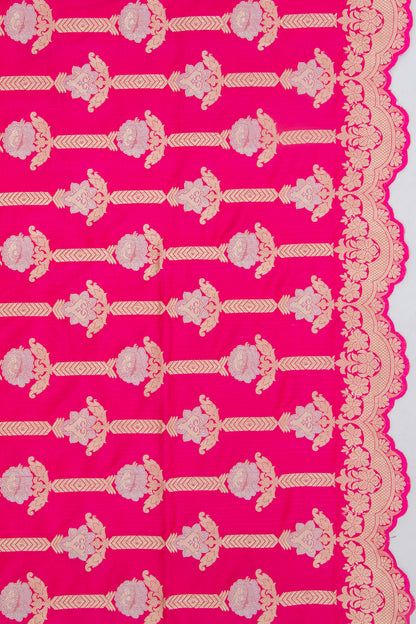 Banarasi Silk Brocade Pink Saree With Scallop Border