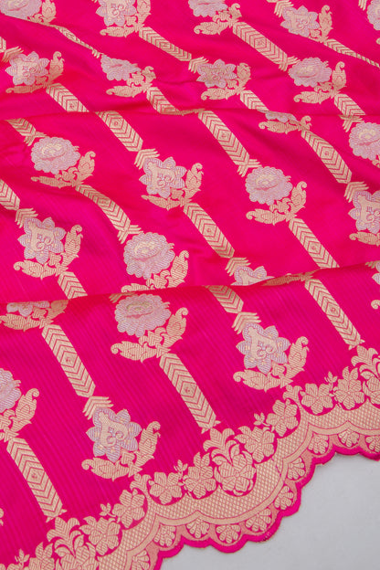 Banarasi Silk Brocade Pink Saree With Scallop Border