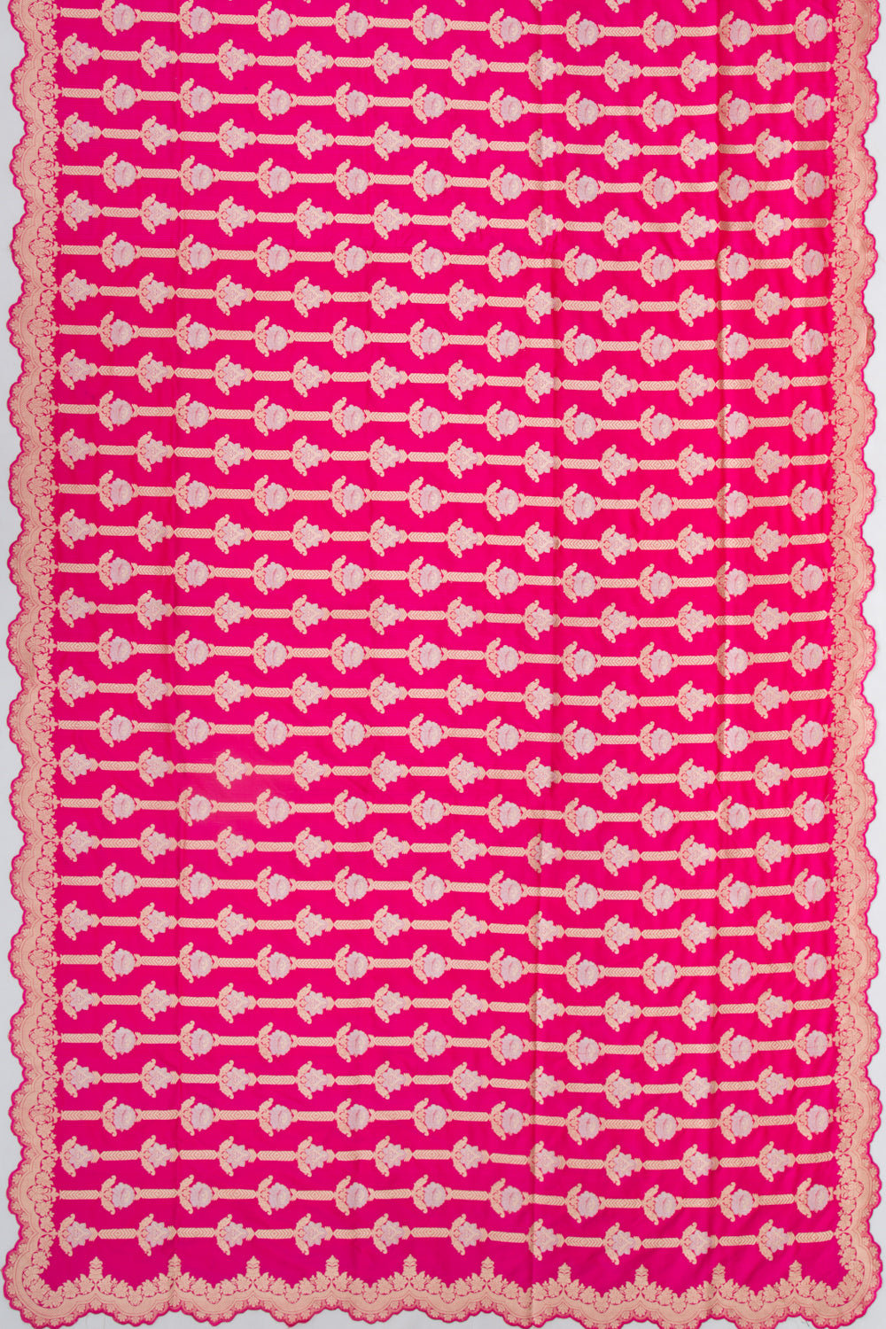 Banarasi Silk Brocade Pink Saree With Scallop Border