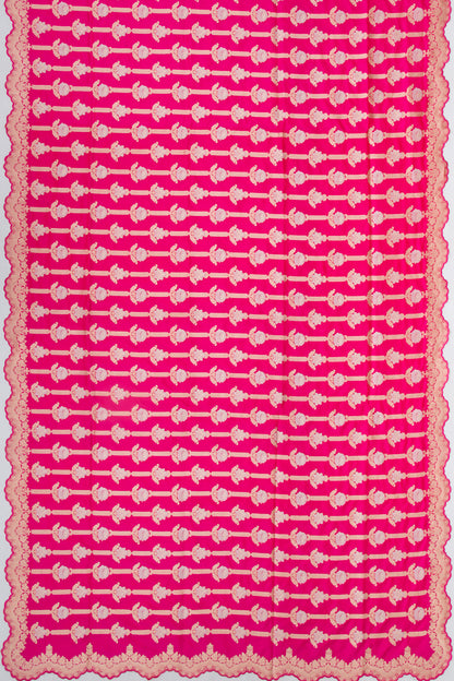 Banarasi Silk Brocade Pink Saree With Scallop Border