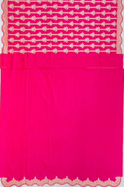 Banarasi Silk Brocade Pink Saree With Scallop Border