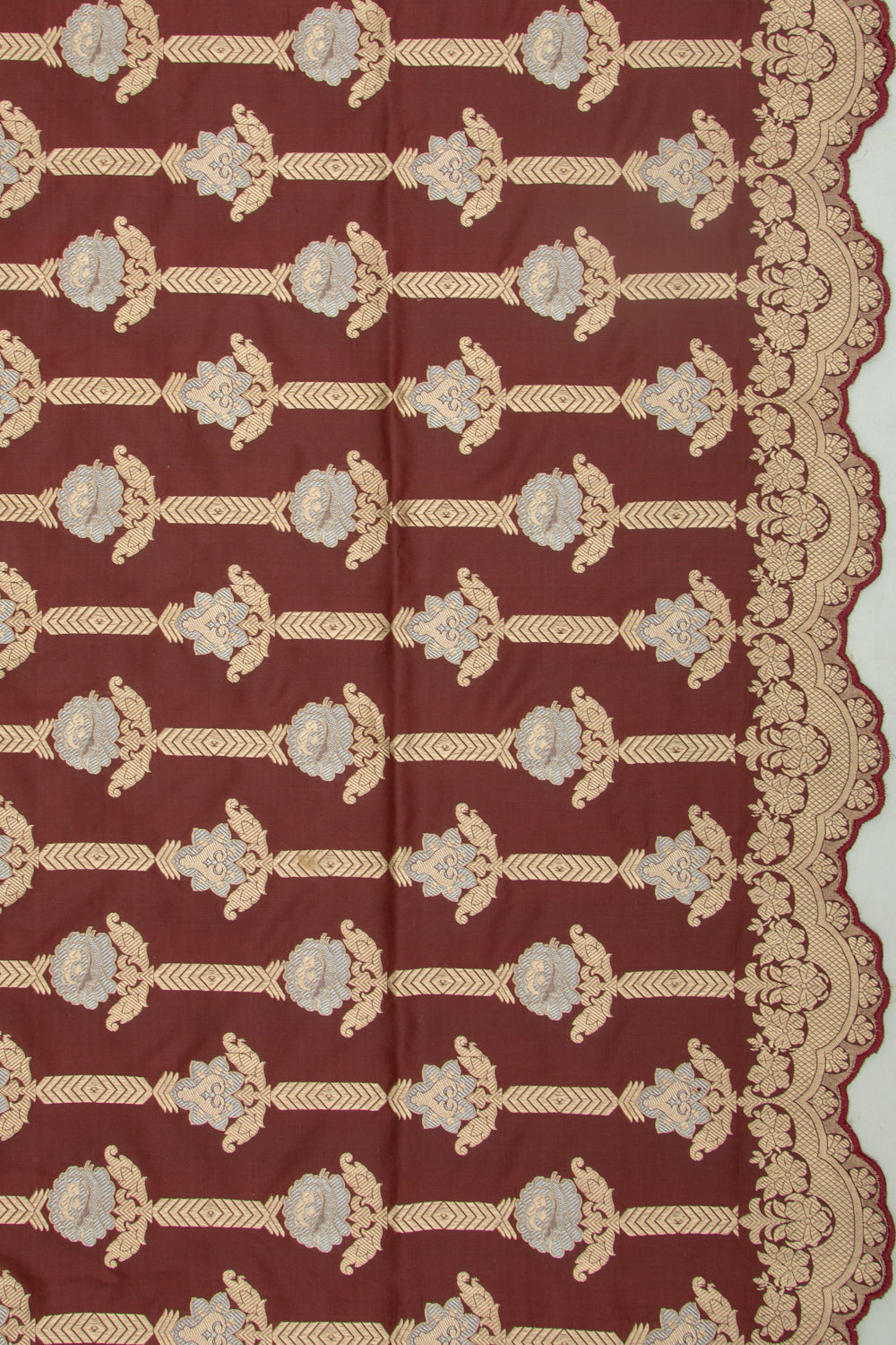 Banarasi Silk Brocade Brown Saree With Scallop Border