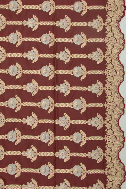 Banarasi Silk Brocade Brown Saree With Scallop Border