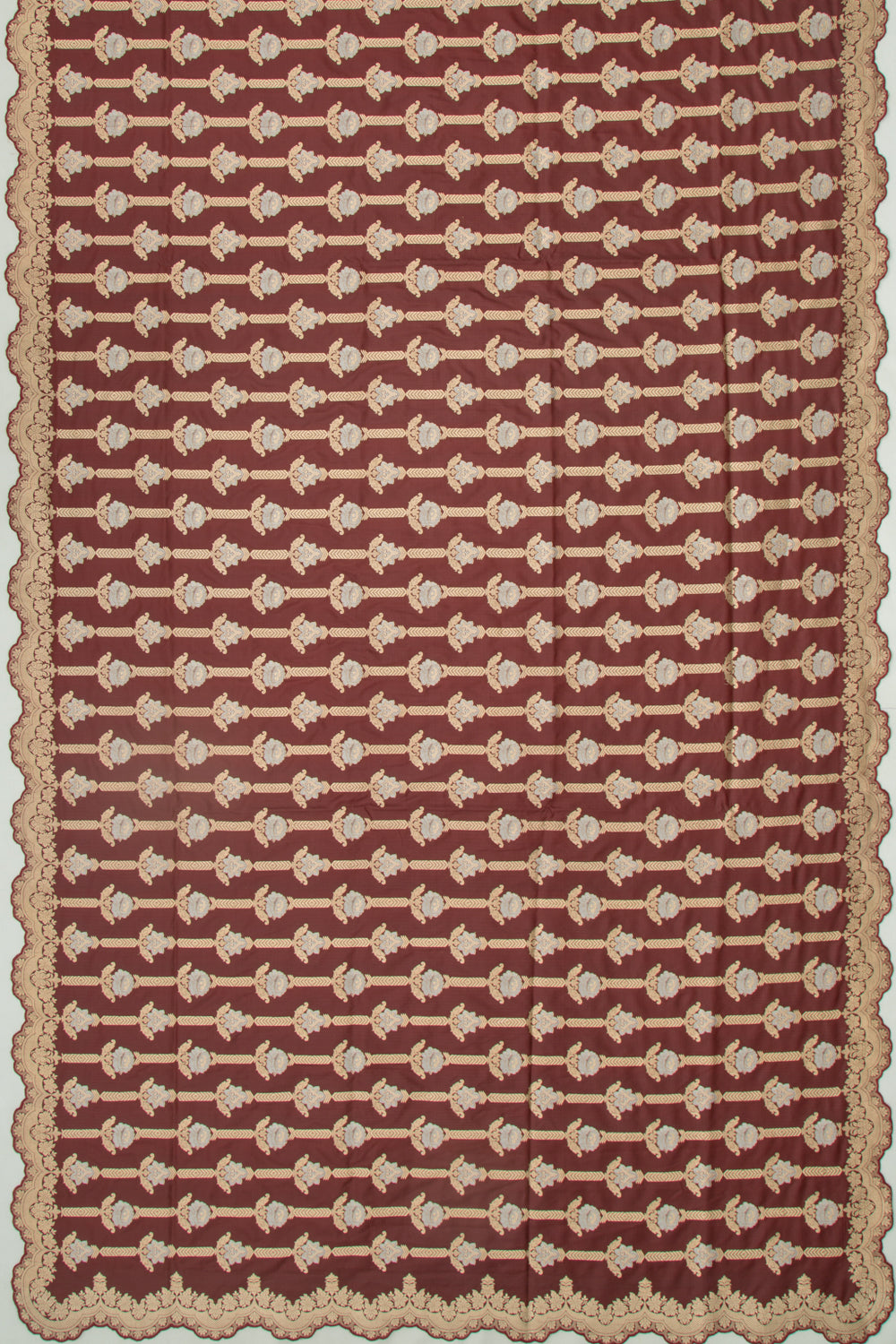Banarasi Silk Brocade Brown Saree With Scallop Border