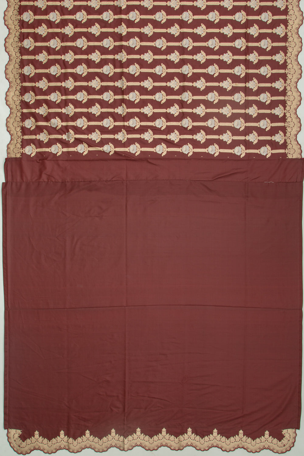 Banarasi Silk Brocade Brown Saree With Scallop Border