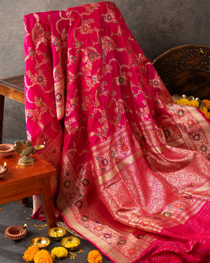 Banarasi Silk Jaal Pink Saree