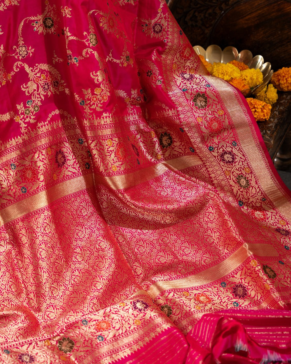 Banarasi Silk Jaal Pink Saree